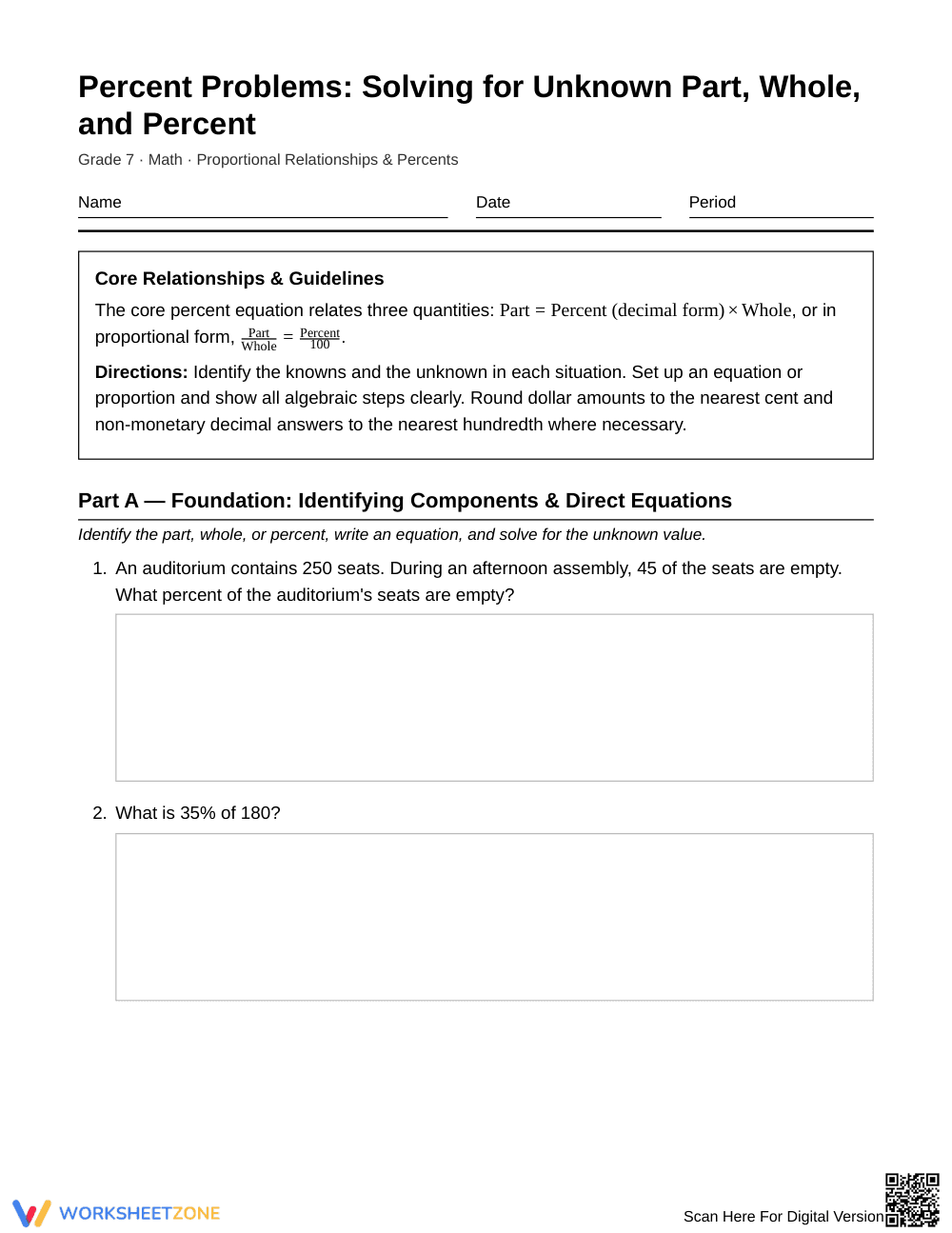 Essential Mixed Percent Problems Worksheet | Grade 7 Math - Page 1