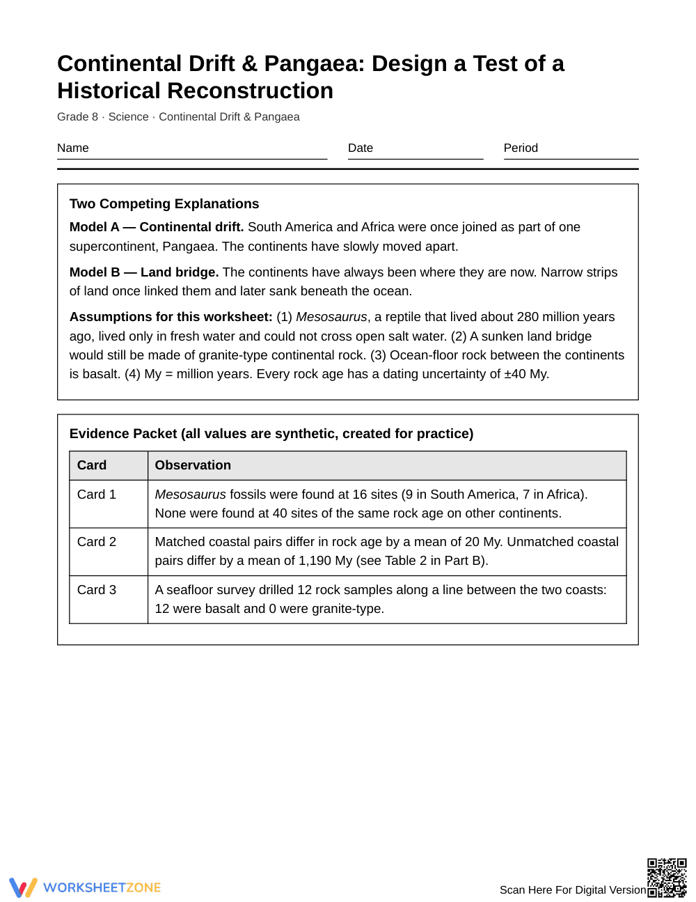 Printable Pangaea Test Design Worksheet | Grade 8 Science - Page 1