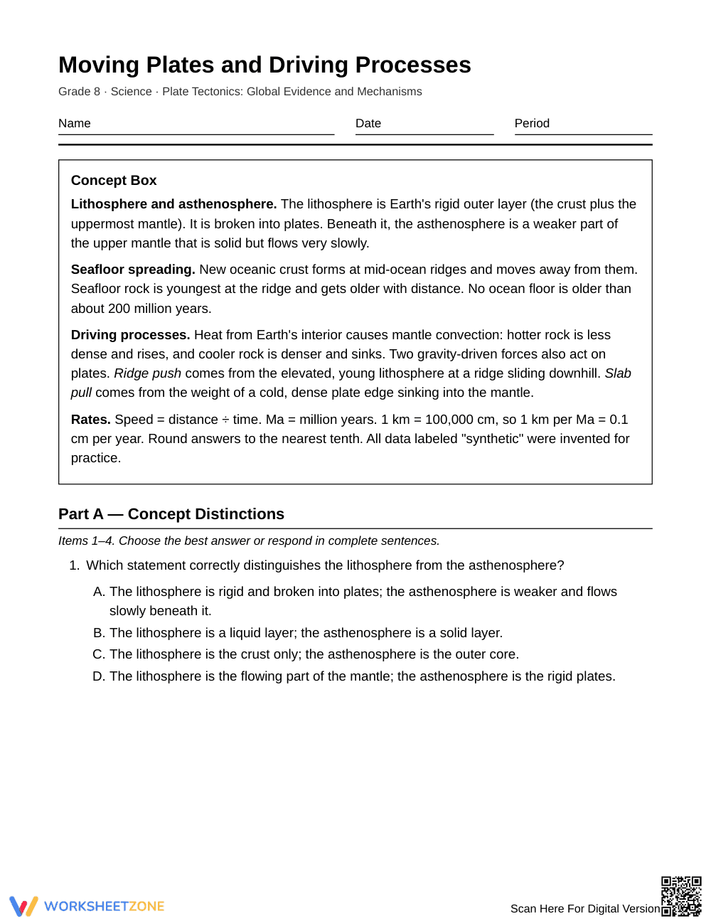 Printable Plate Motion Worksheet | Grade 8 Science - Page 1