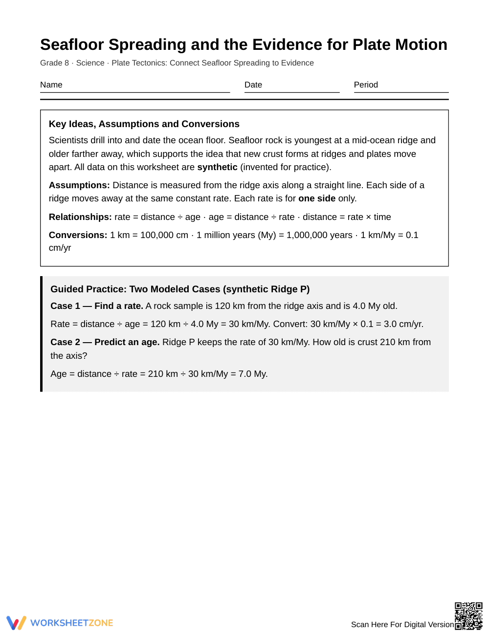 Printable Seafloor Spreading Worksheet | Grade 8 Science - Page 1