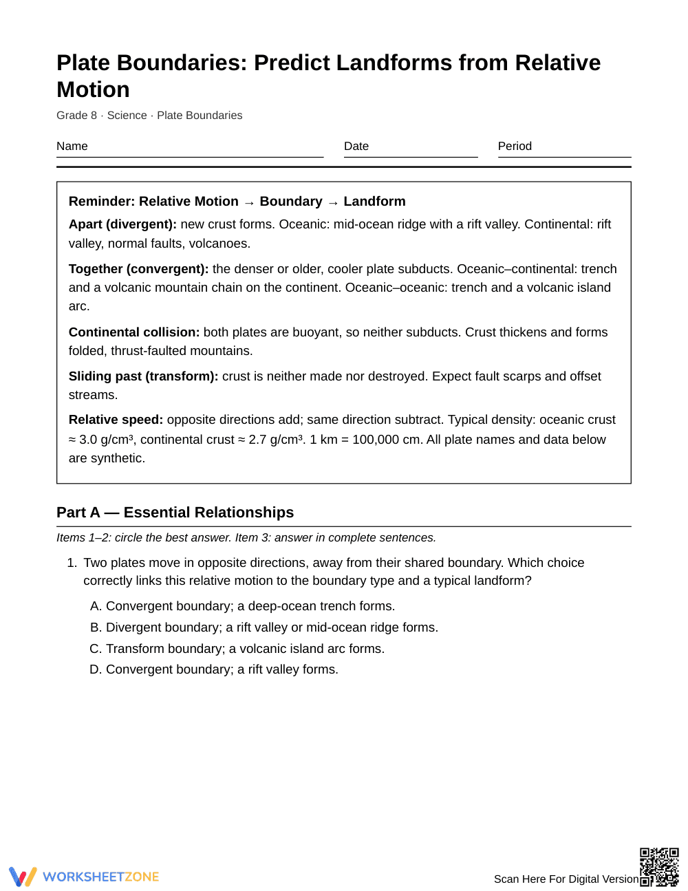 Complete Landform Prediction Worksheet | Grade 8 Science - Page 1