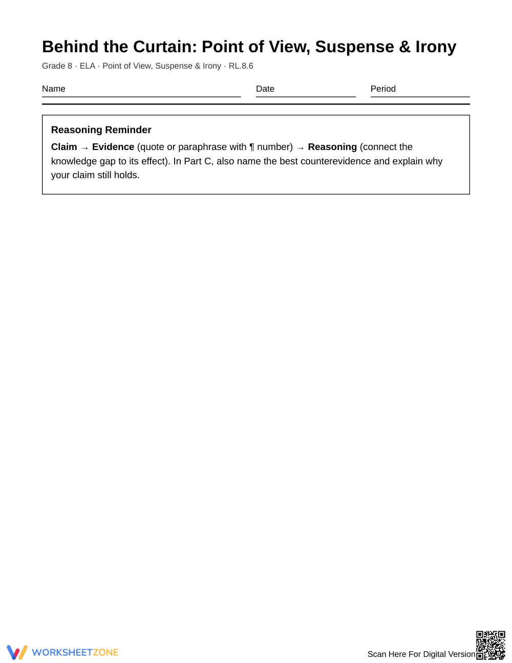 Essential Withholding Information Worksheet | Grade 8 ELA - Page 1