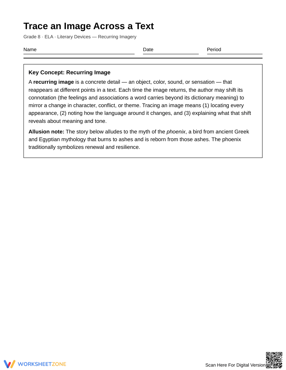 Essential Tracing Imagery Worksheet | Grade 8 ELA - Page 1