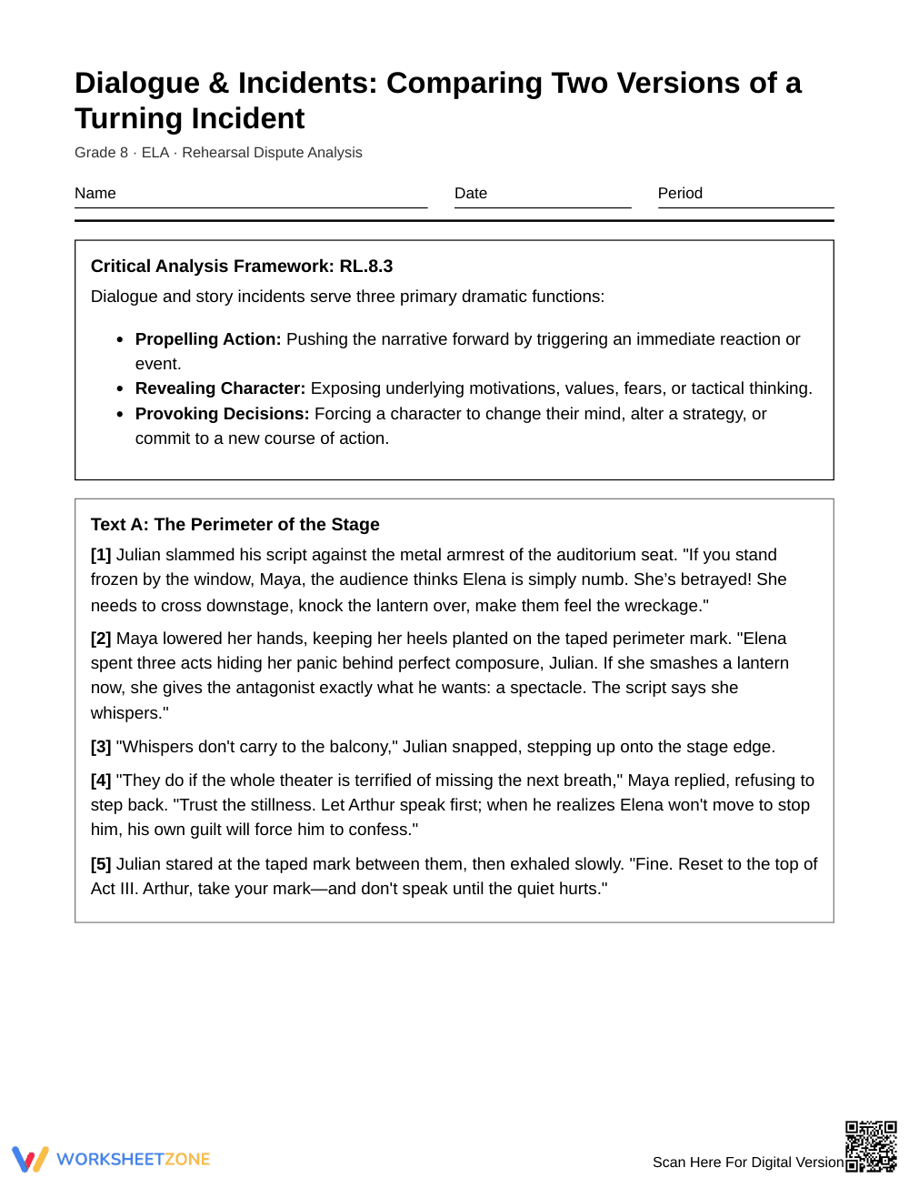 Complete Turning Incident Analysis Worksheet | Grade 8 ELA - Page 1