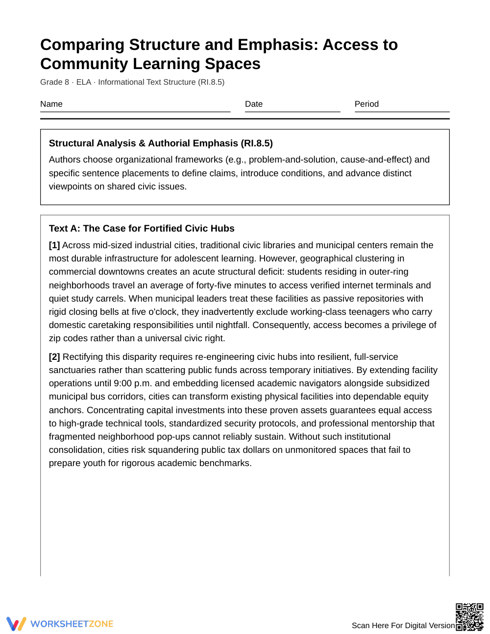 Complete Structure & Emphasis Worksheet | Grade 8 ELA - Page 1