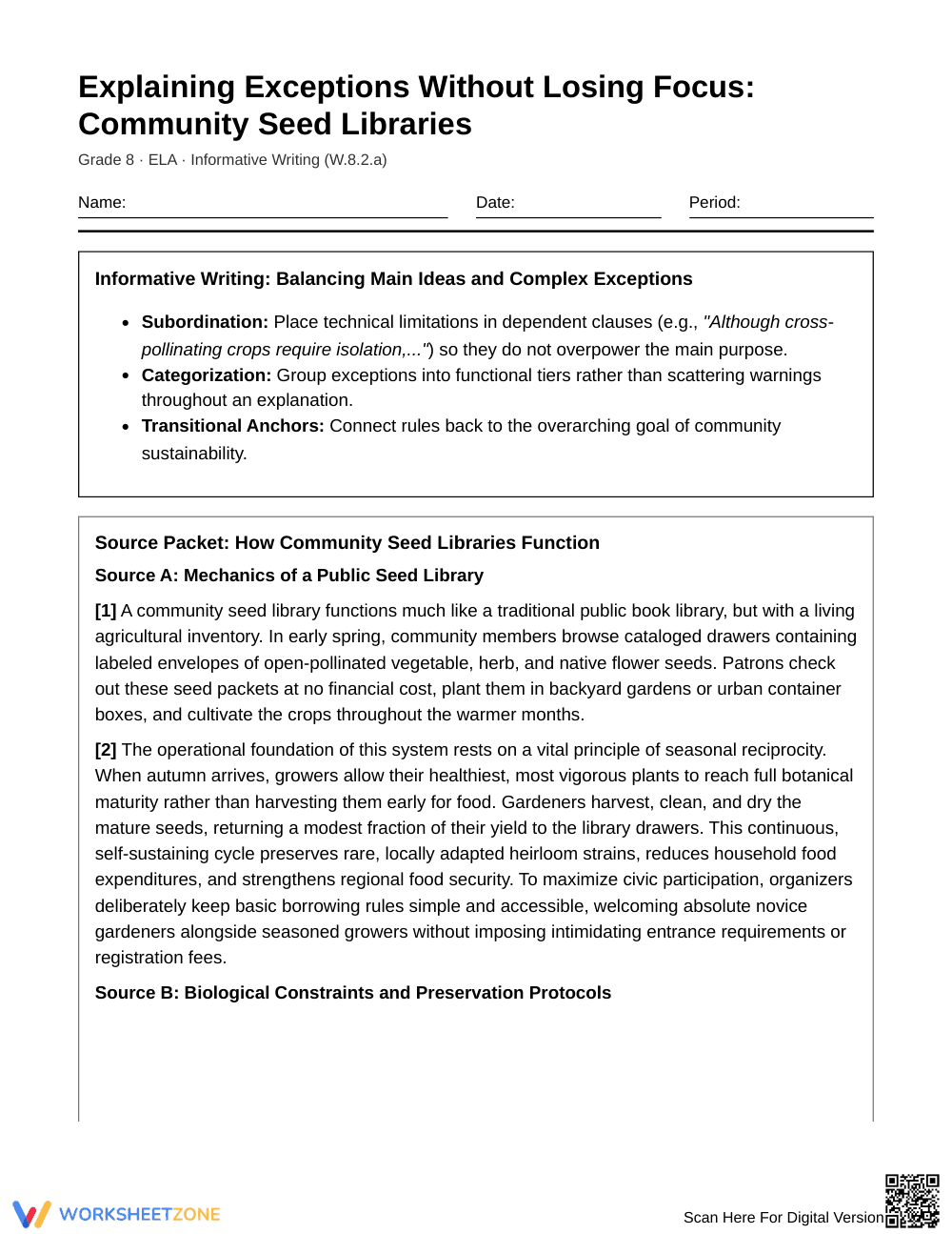 Essential Explaining Exceptions Worksheet | Grade 8 ELA - Page 1