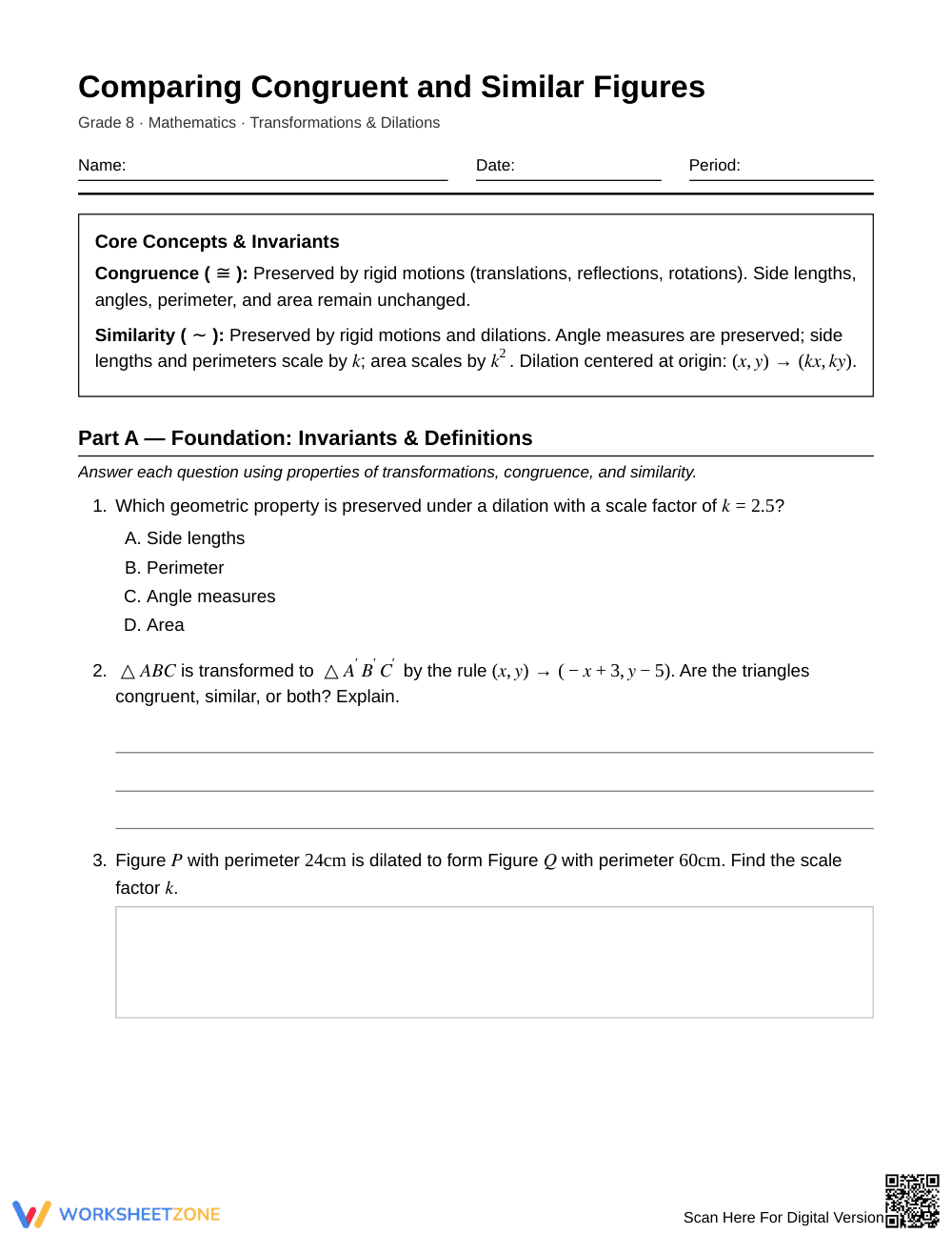 Ready Similar & Congruent Images Worksheet | Grade 8 Math - Page 1