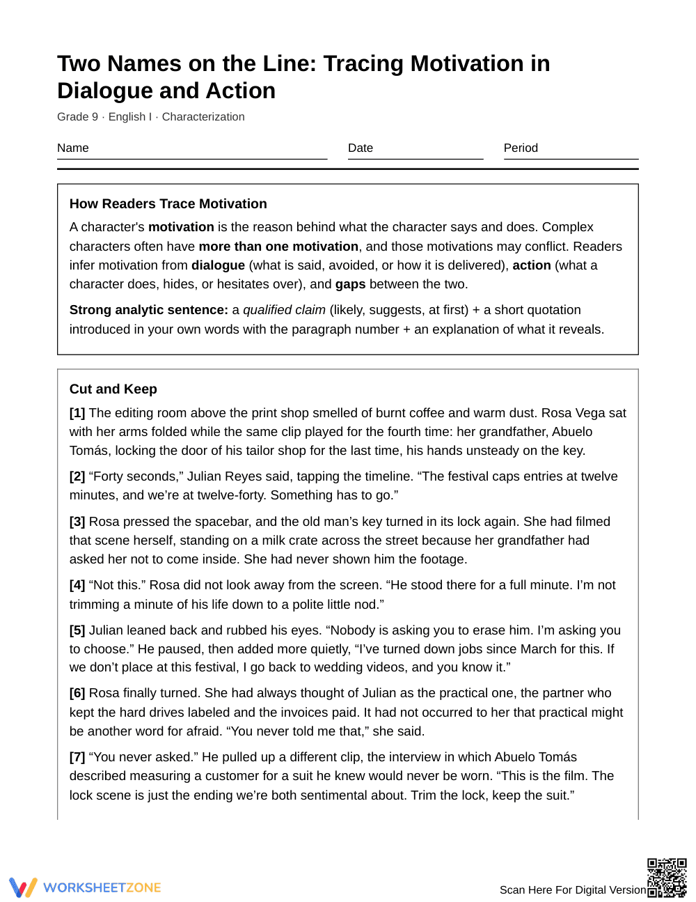 Printable Tracing Motivation Worksheet | Grade 9 English I - Page 1