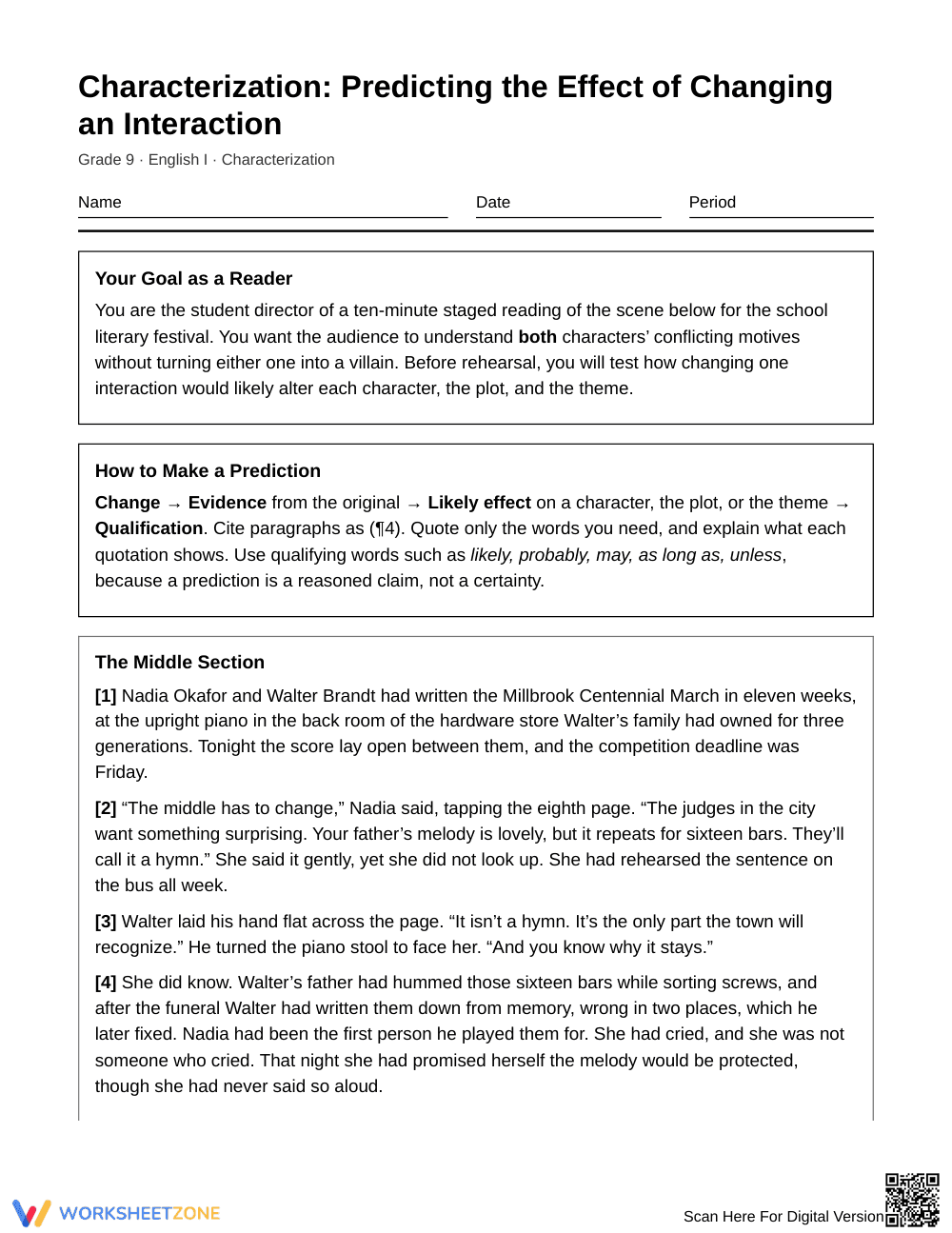 Free Interaction Changes Worksheet | Grade 9 English I - Page 1
