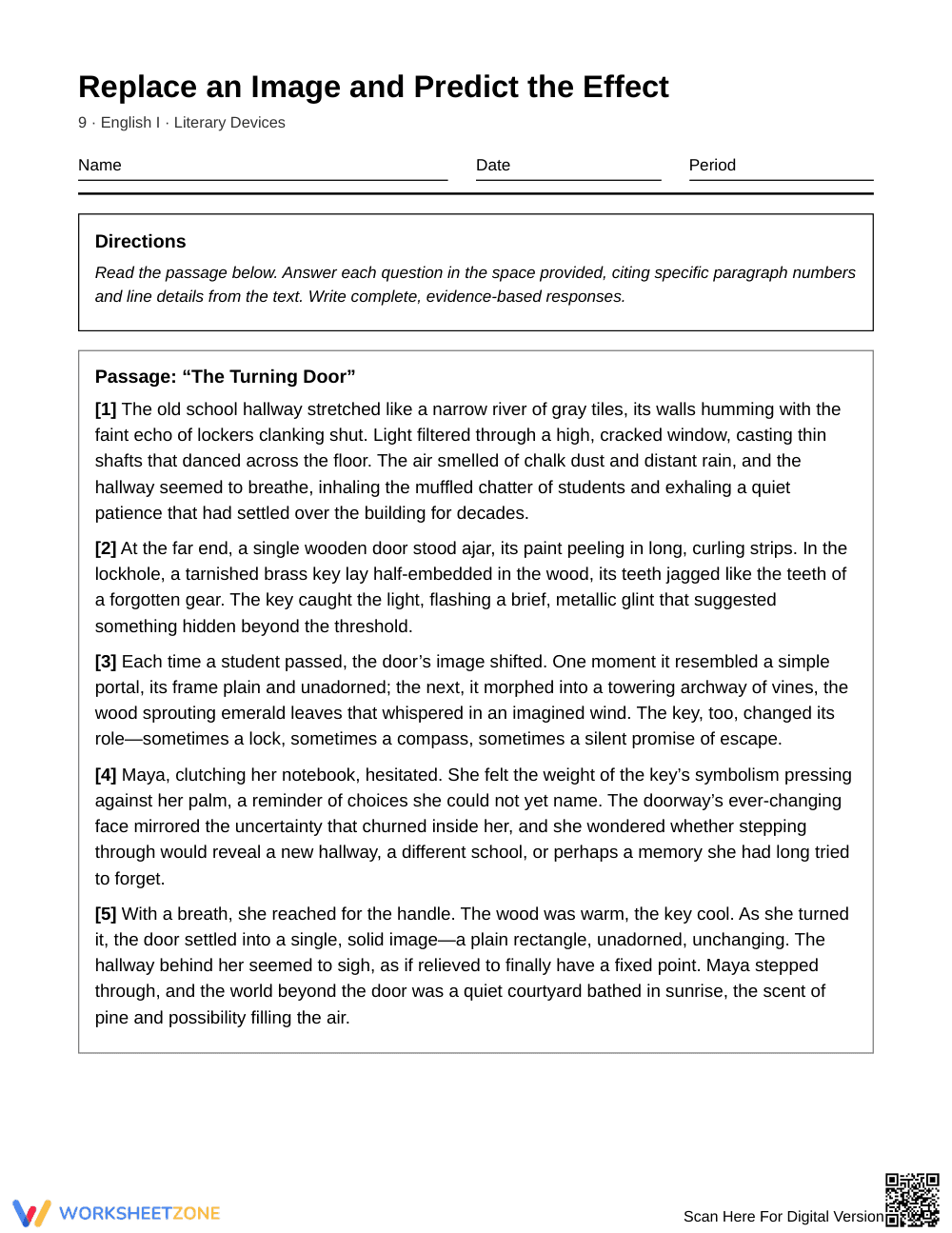 Guide Image Replacement Worksheet | Grade 9 English I - Page 1