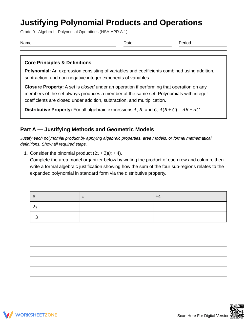 Essential Polynomial Product Worksheet | Grade 9 Algebra I - Page 1