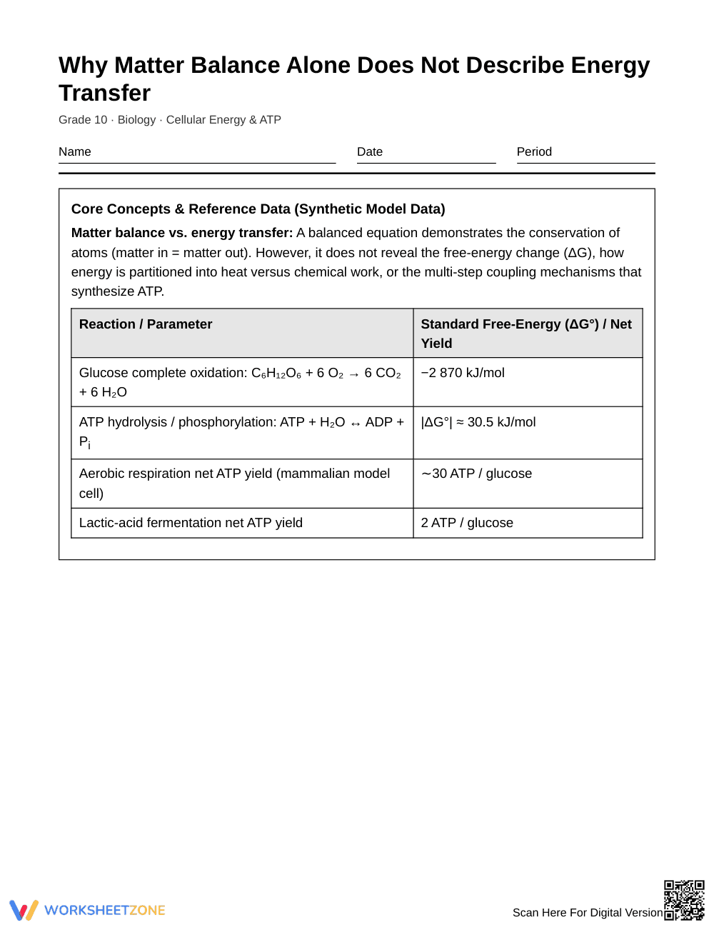 Printable Matter Balance vs Energy Transfer Worksheet - Page 1