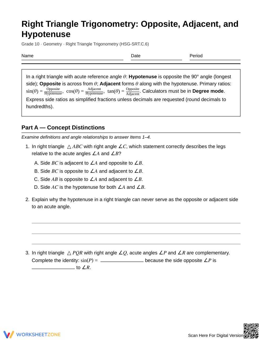 Aligned Right Triangle Sides Worksheet | Grade 10 Geometry - Page 1