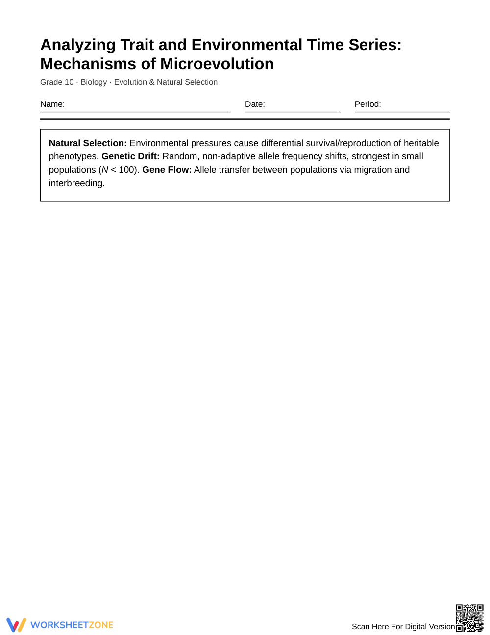 Complete Trait Time Series Worksheet | Grade 10 Biology - Page 1