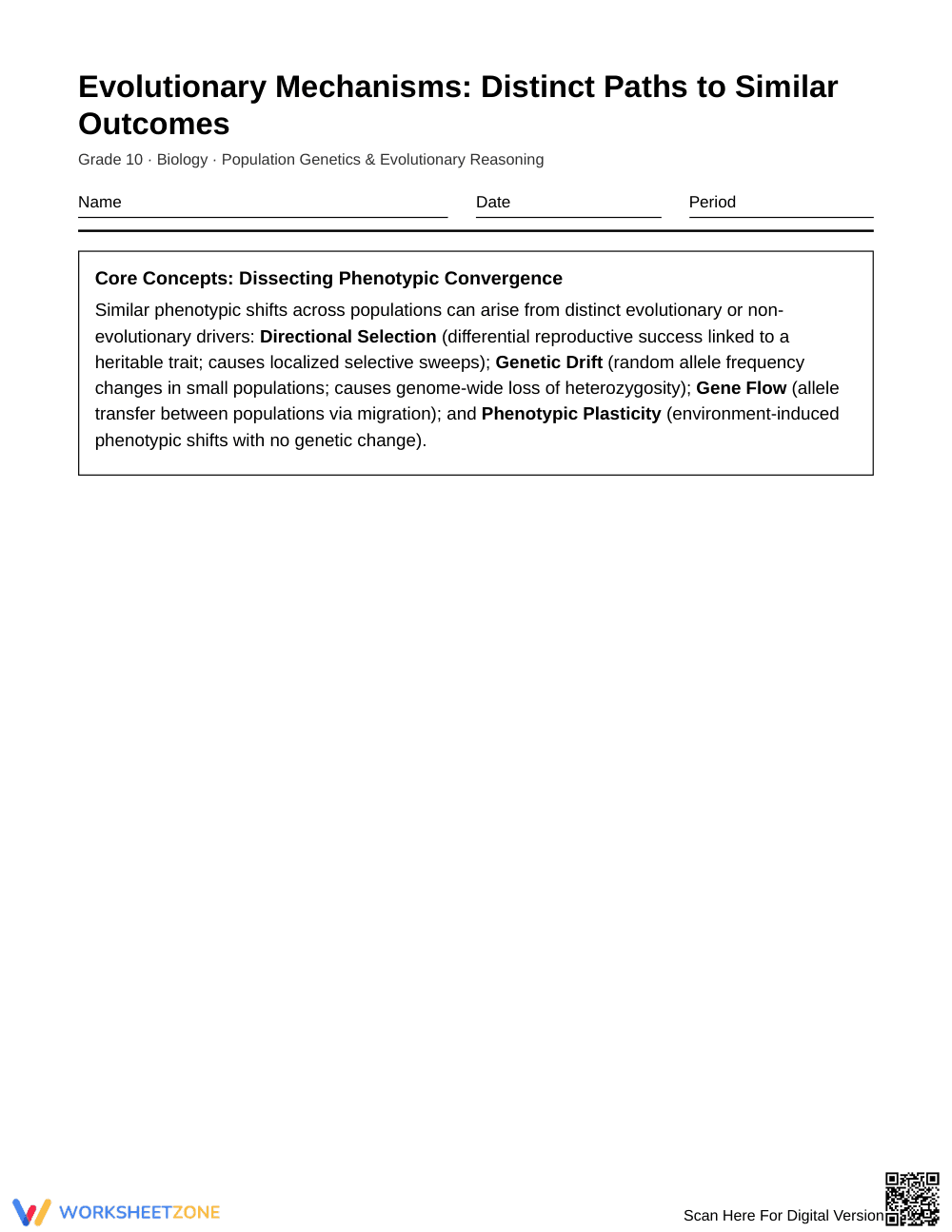 Proven Evolutionary Mechanisms Worksheet | Grade 10 Biology - Page 1