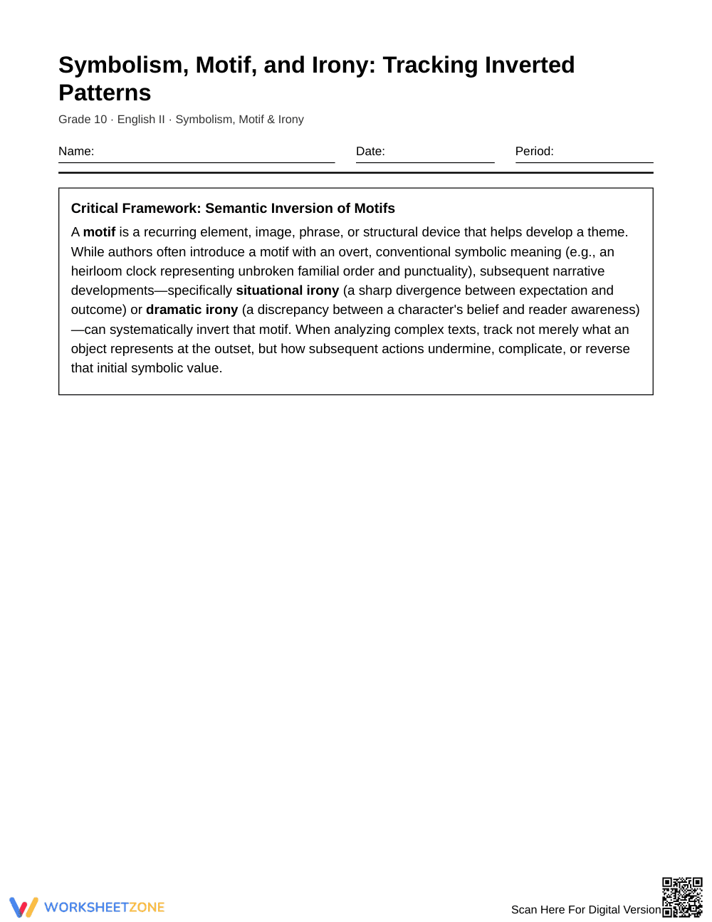 Complete Inverted Patterns Worksheet | Grade 10 English II - Page 1