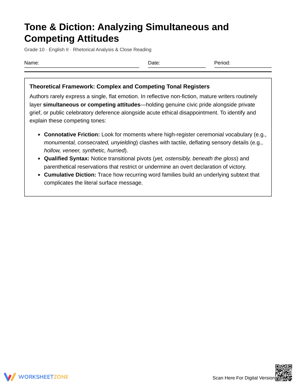 Complete Competing Attitudes Worksheet | Grade 10 English II - Page 1