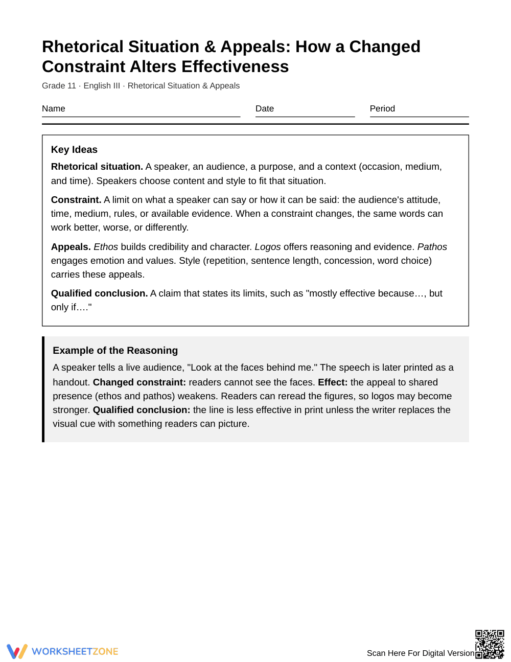 Ready Changed Constraints Worksheet | Grade 11 English III - Page 1