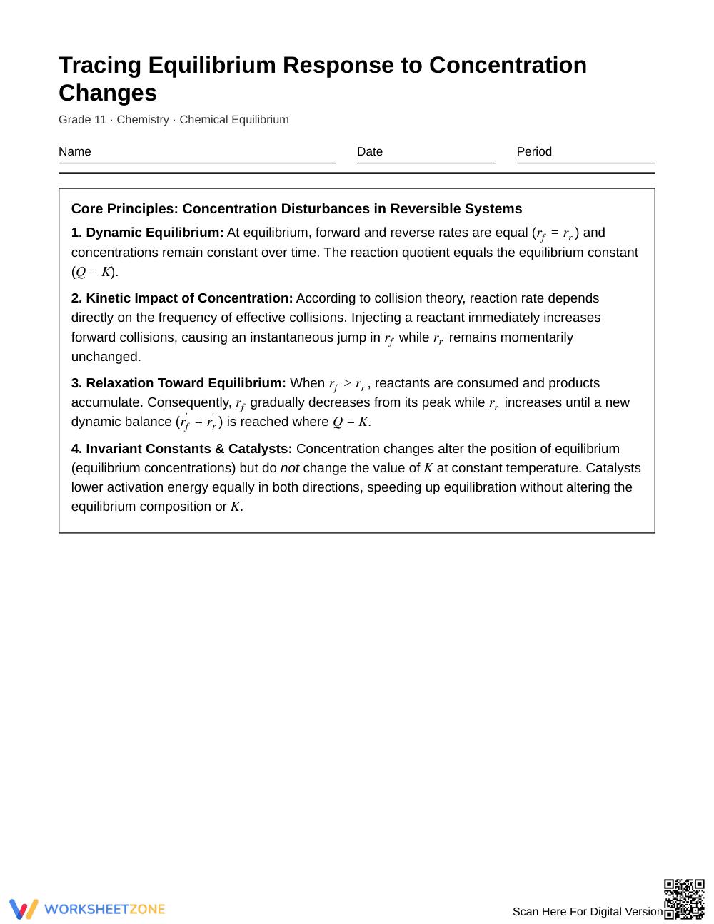 Ready Equilibrium Shift Worksheet | Grade 11 Chemistry - Page 1