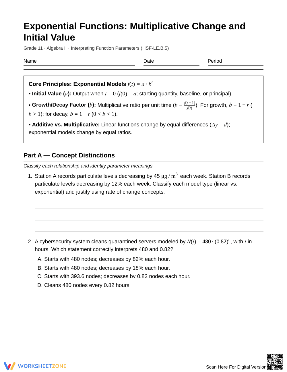 Proven Multiplicative Change Worksheet | Grade 11 Algebra II - Page 1