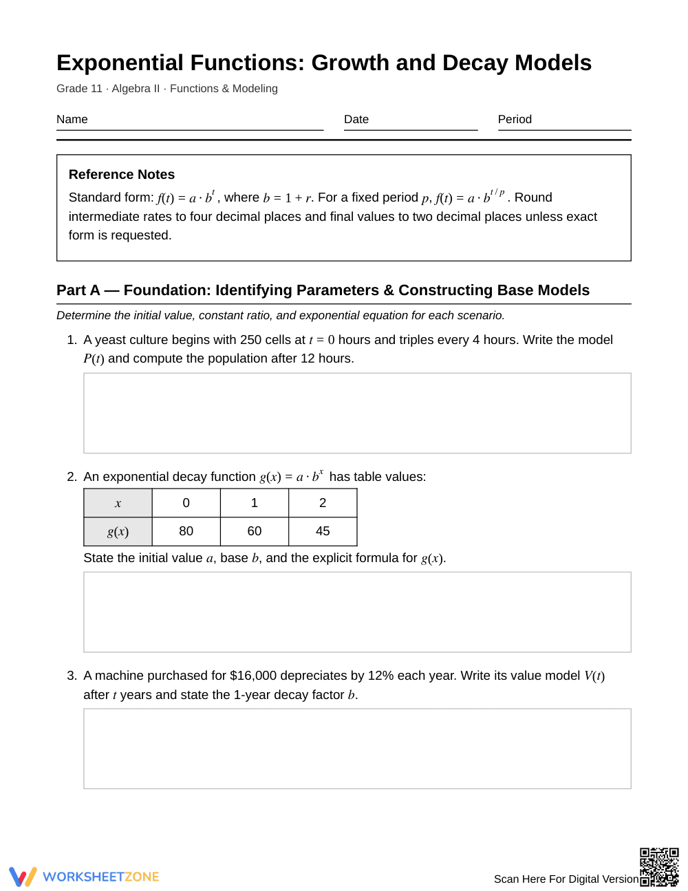 Proven Exponential Models Worksheet | Grade 11 Algebra II - Page 1