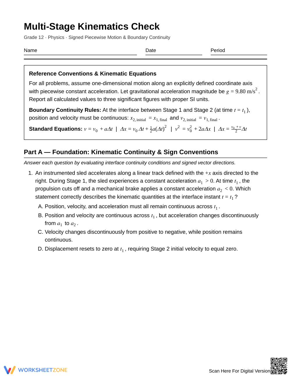 Proven Multi-Stage Kinematics Worksheet | Grade 12 Physics - Page 1