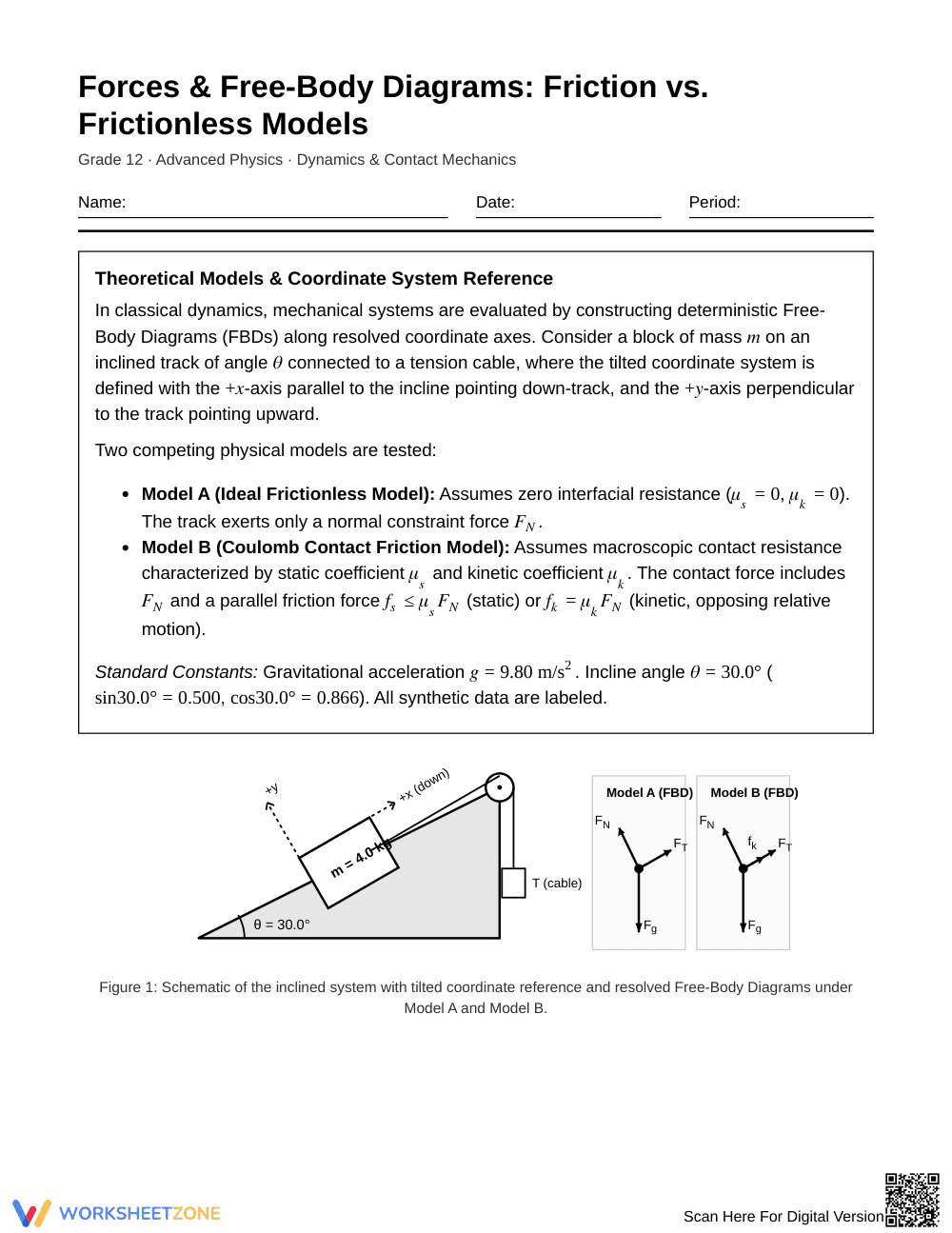 Complete Friction Models Worksheet | Grade 12 Physics - Page 1