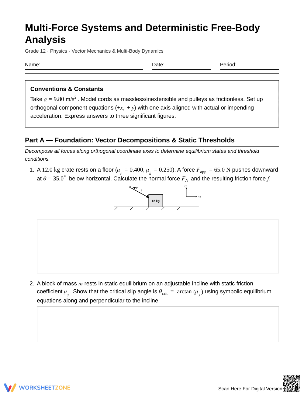 Complete Multi-Force Analysis Worksheet | Grade 12 Physics - Page 1