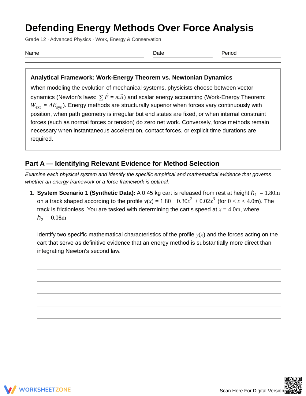 Essential Energy vs Force Worksheet | Grade 12 Physics - Page 1