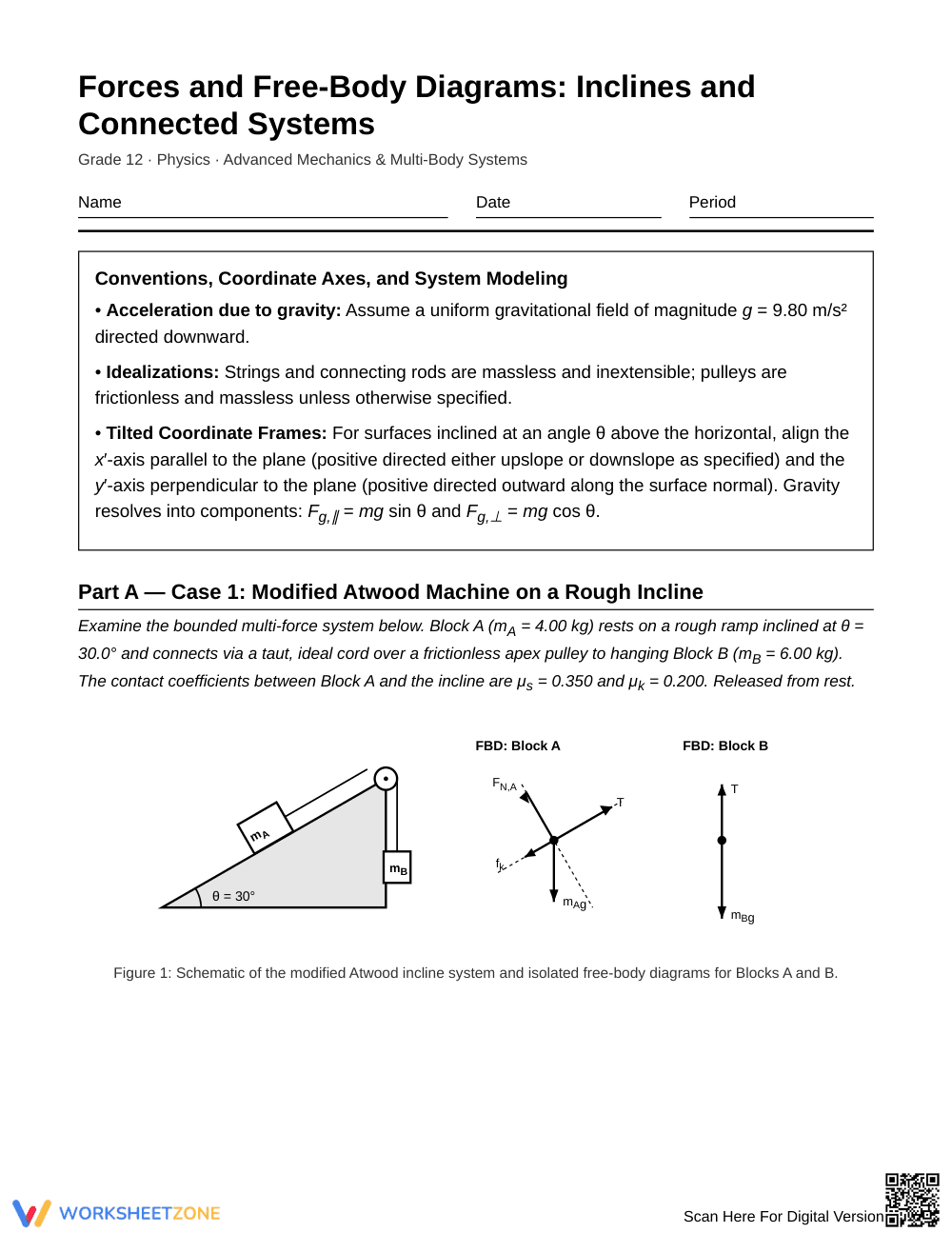 Essential Incline Systems Worksheet | Grade 12 Physics - Page 1