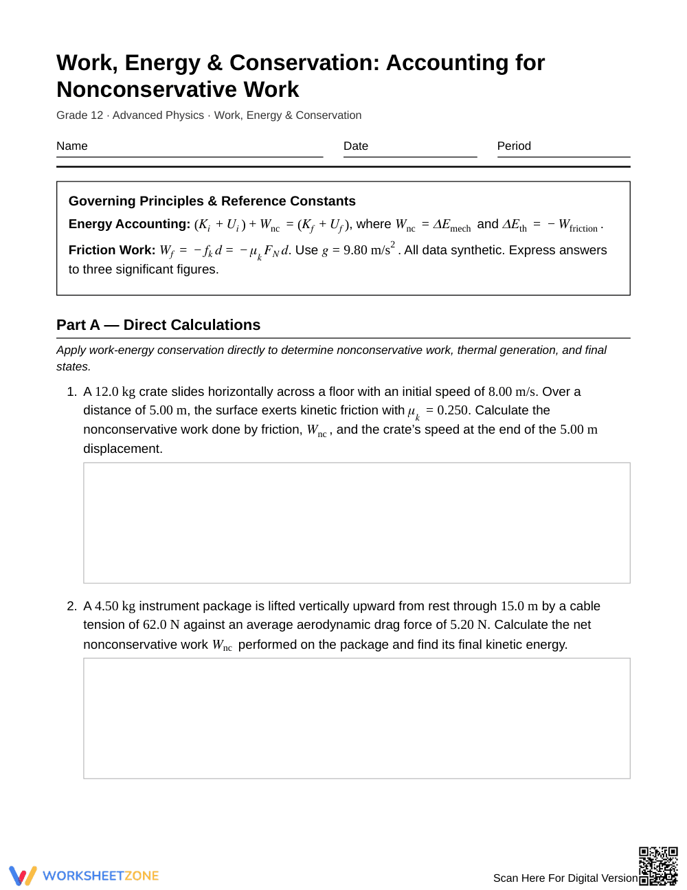 Complete Nonconservative Work Worksheet | Grade 12 Physics - Page 1