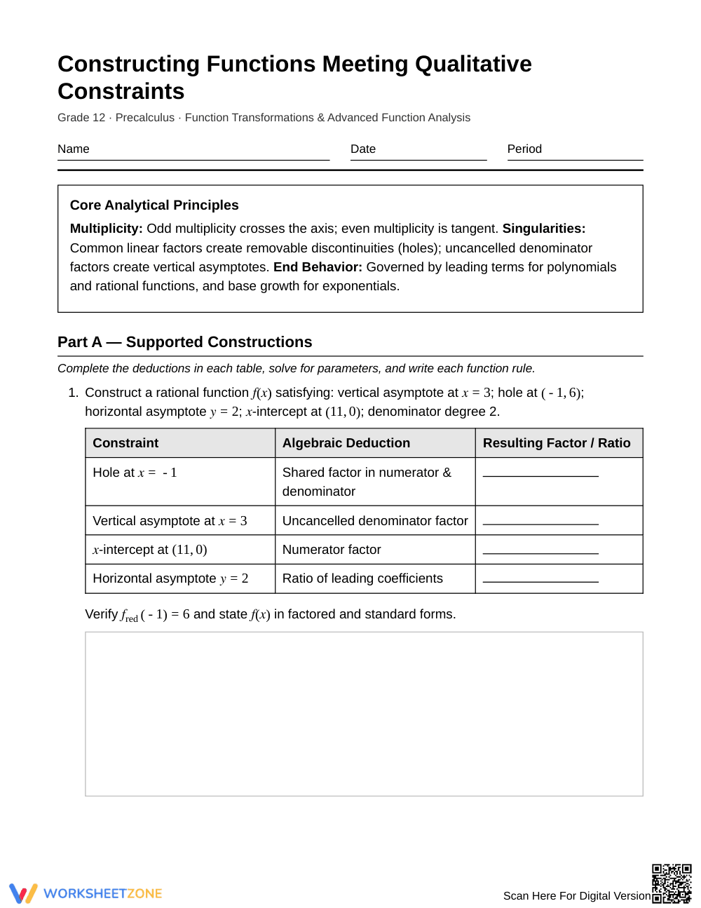 Ready Function Constraints Worksheet | Grade 12 Precalculus - Page 1