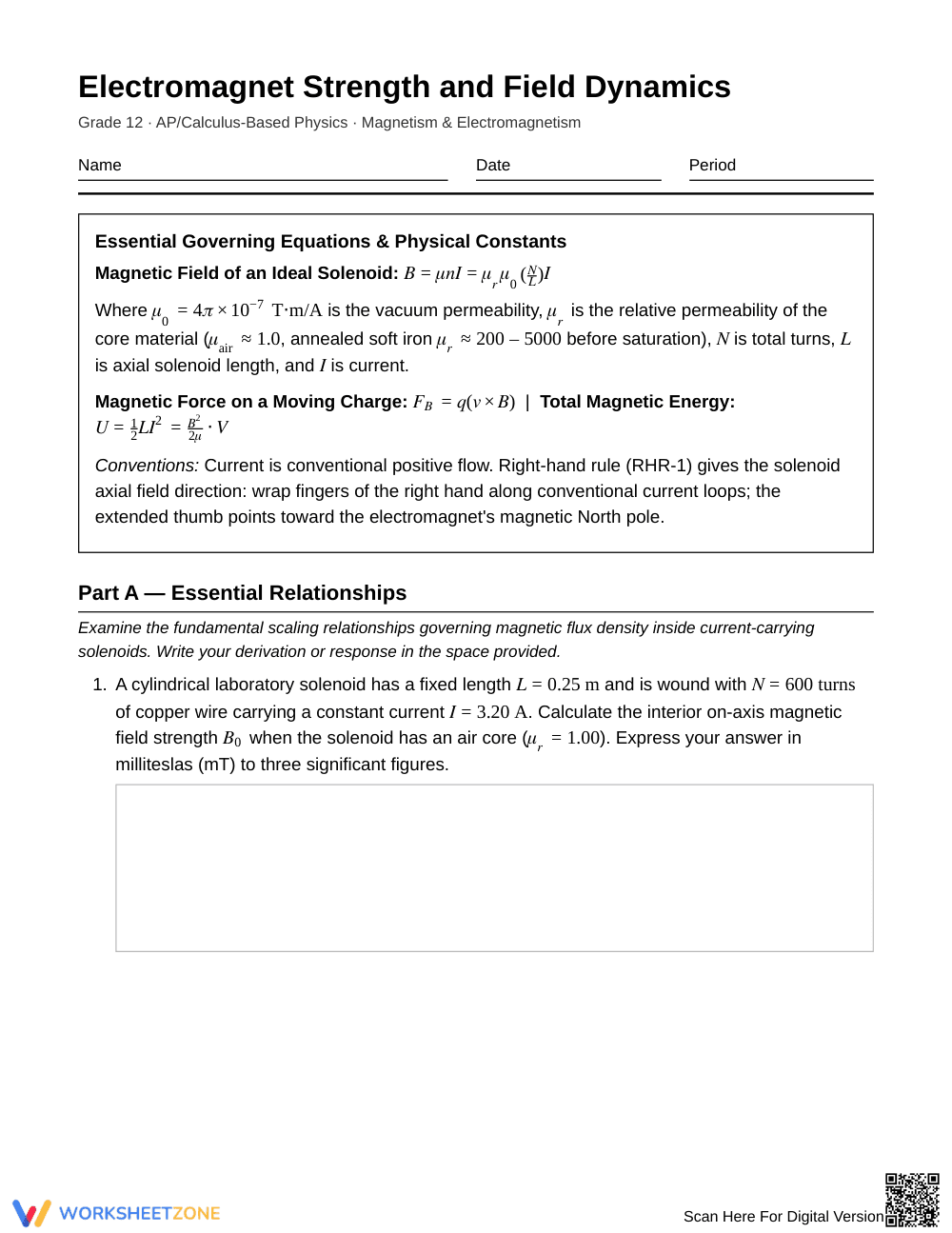 Ready Electromagnet Strength Worksheet | Grade 12 Physics - Page 1