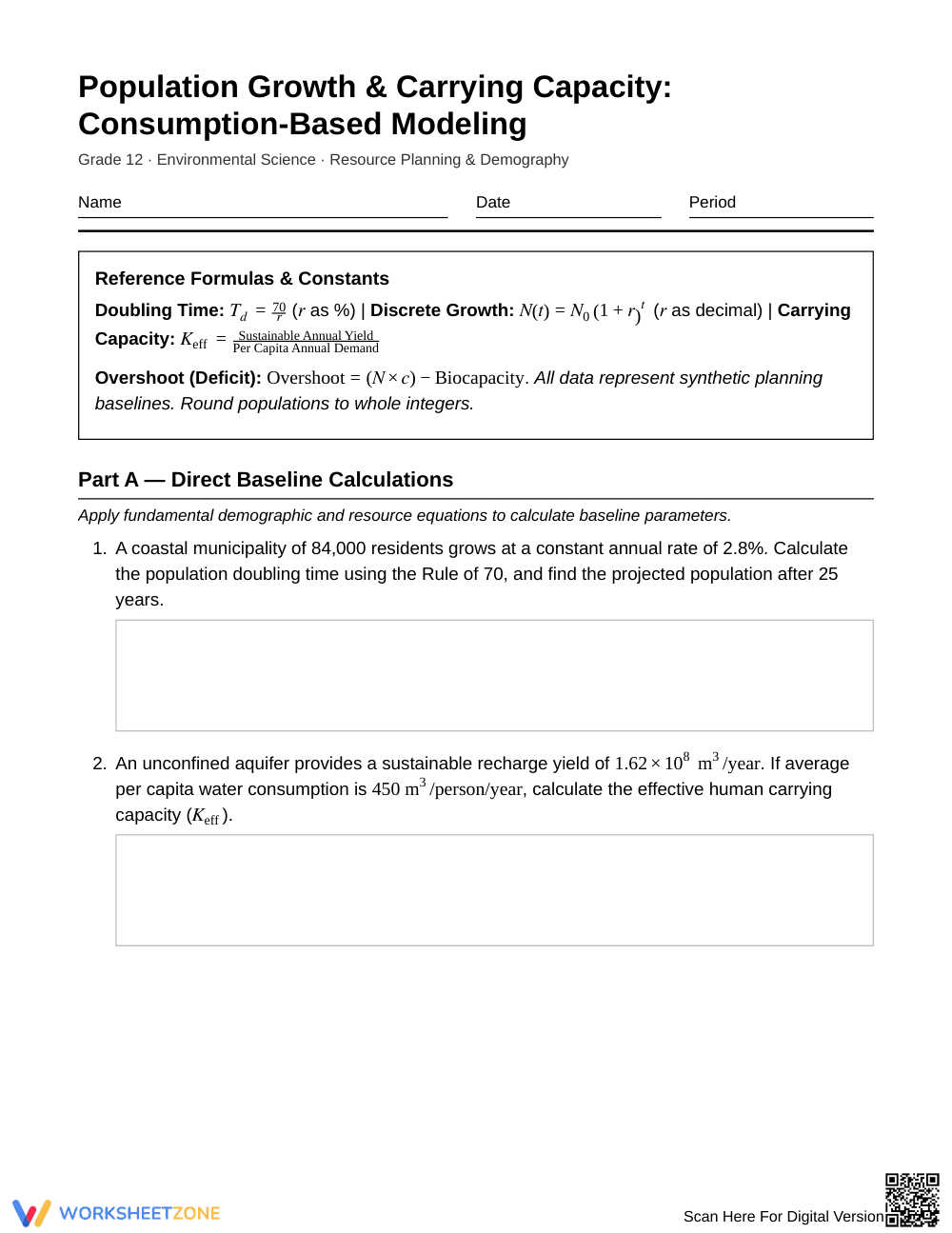 Essential Growth Scenarios Worksheet | Grade 12 Science - Page 1