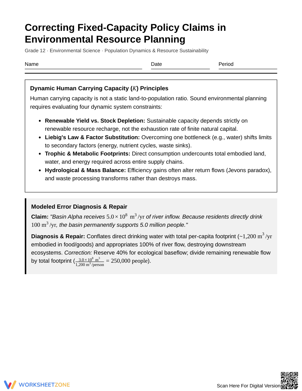 Essential Capacity Policy Worksheet | Grade 12 Science - Page 1