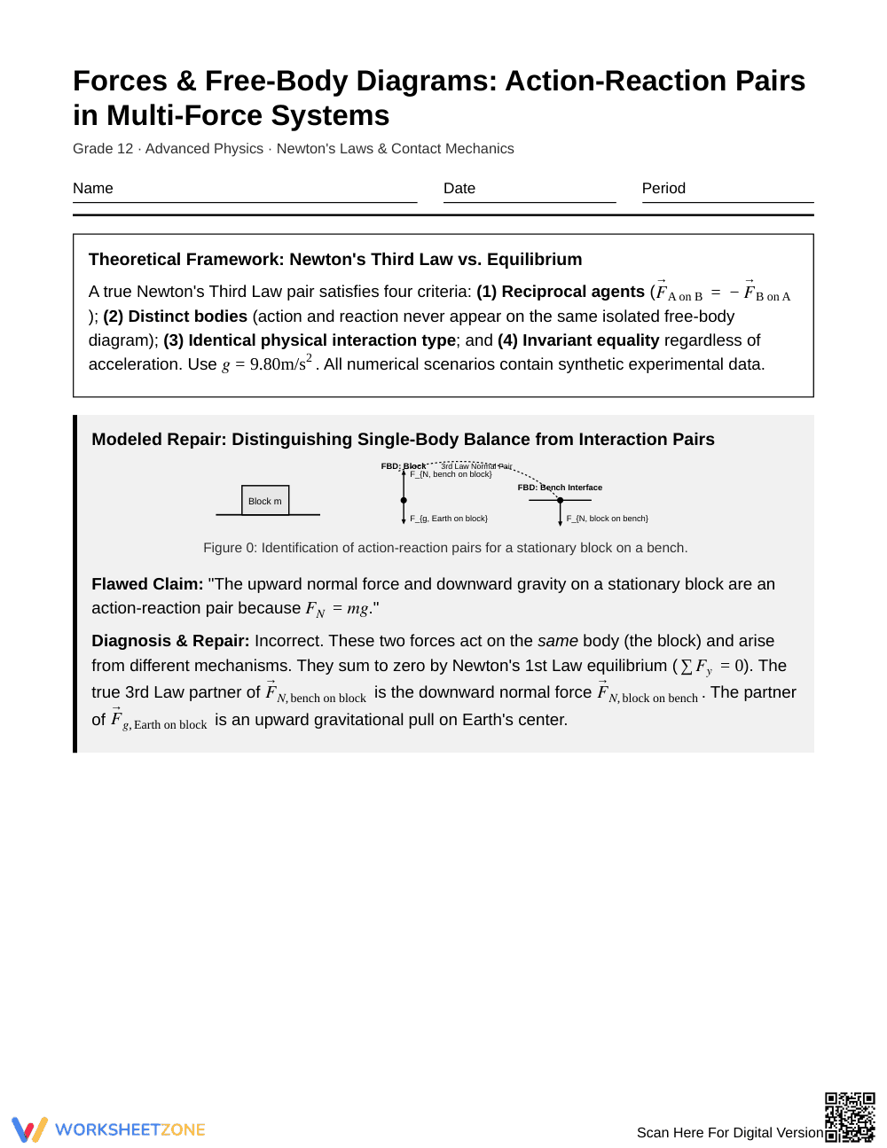 Proven Action-Reaction Pairs Worksheet | Grade 12 Physics - Page 1