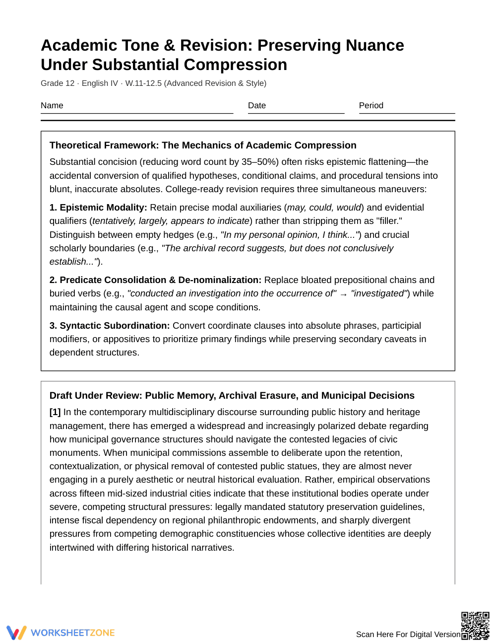 Proven Concision & Nuance Worksheet | Grade 12 English IV - Page 1