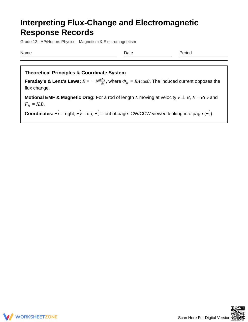 Essential Flux-Change Records Worksheet | Grade 12 Physics - Page 1