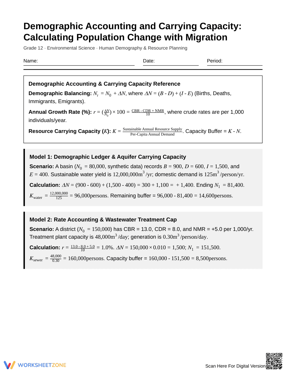 Essential Population Migration Worksheet | Grade 12 Science - Page 1