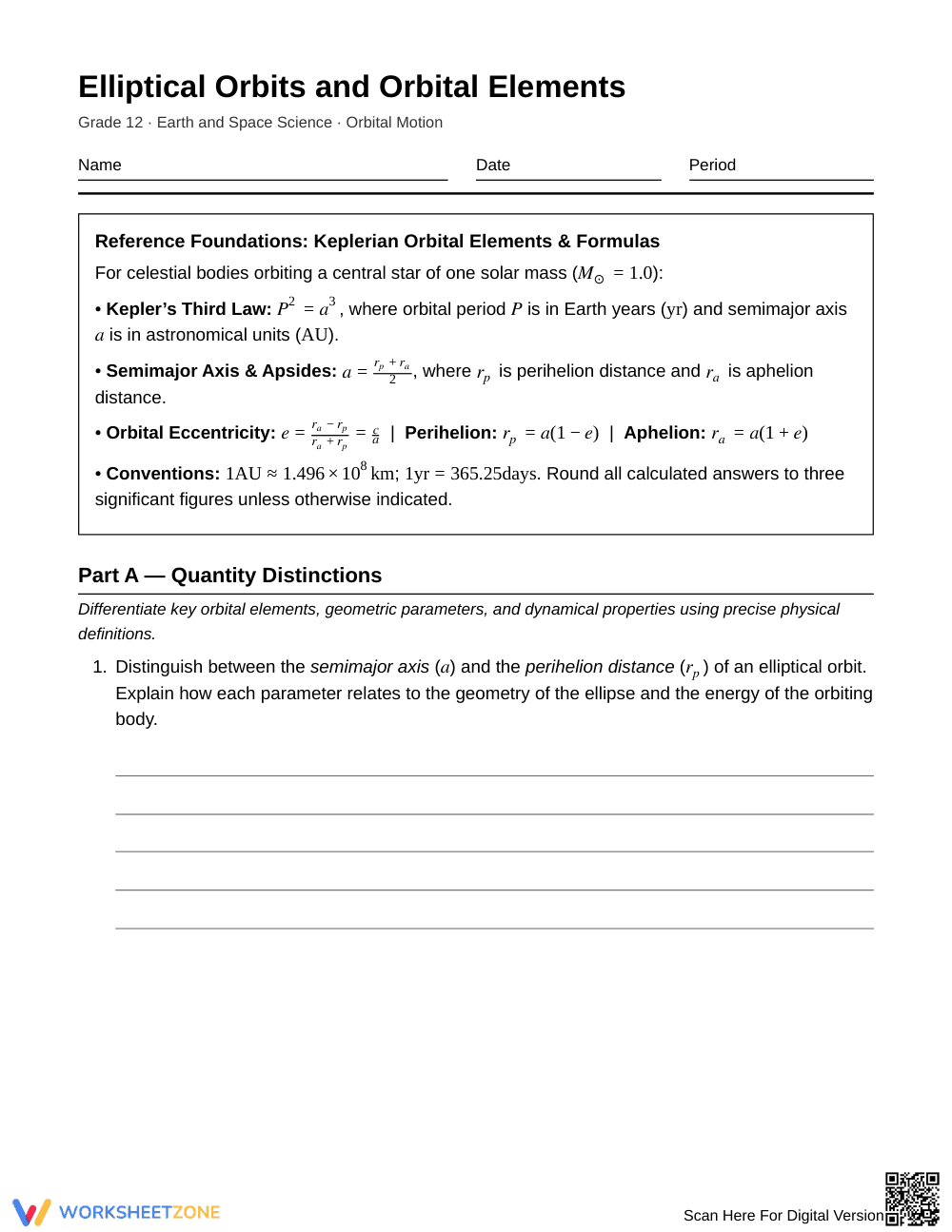 Ready Orbital Elements Worksheet | Grade 12 Earth Science - Page 1