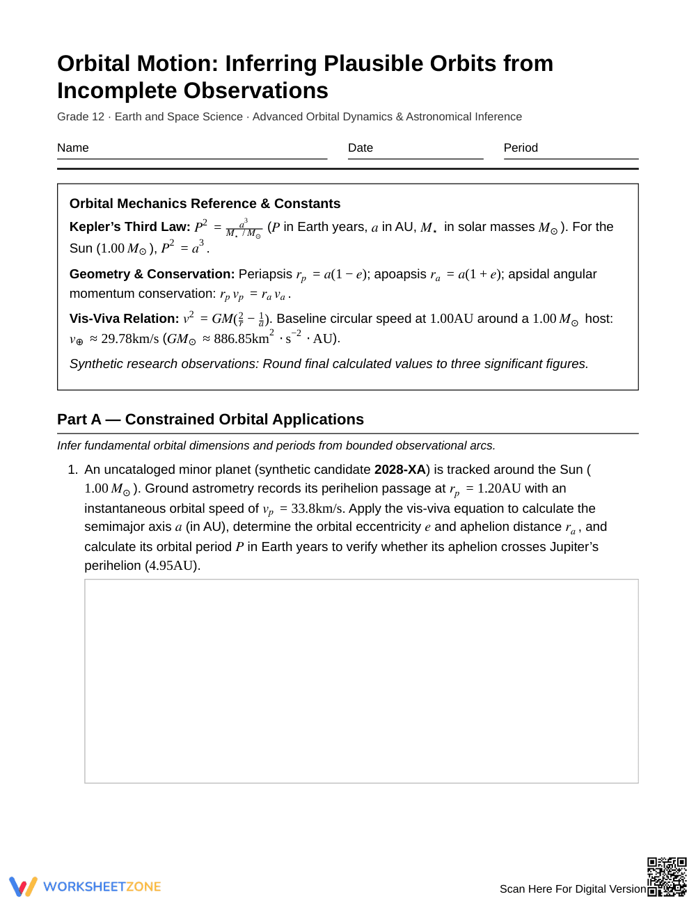 Ready Orbit Inference Worksheet | Grade 12 Earth Science - Page 1
