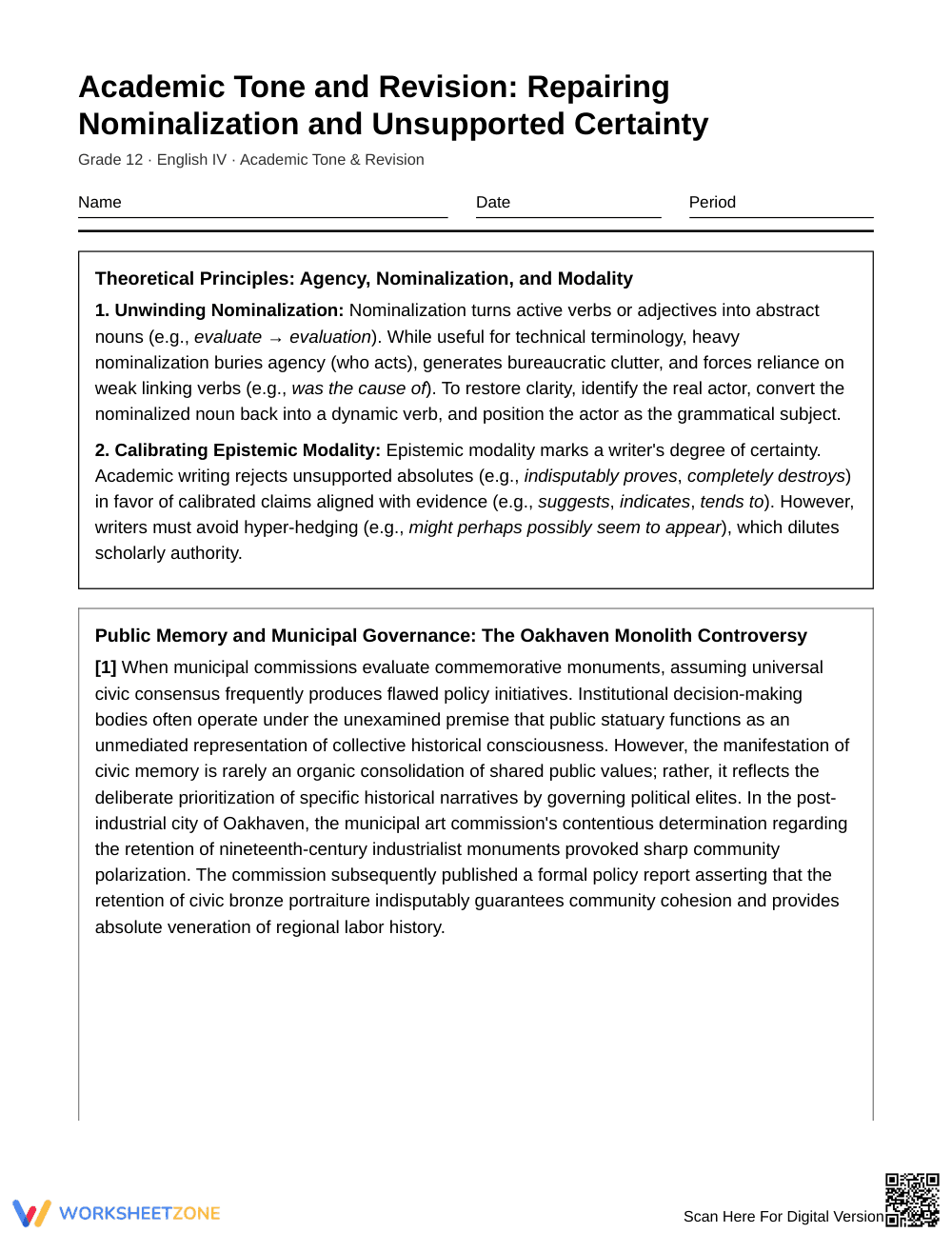 Ready Nominalization Repair Worksheet | Grade 12 English IV - Page 1