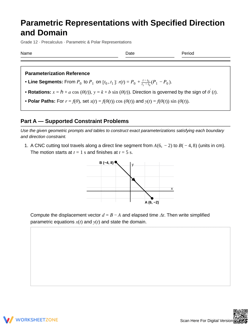 Complete Parameterization Worksheet | Grade 12 Precalculus - Page 1