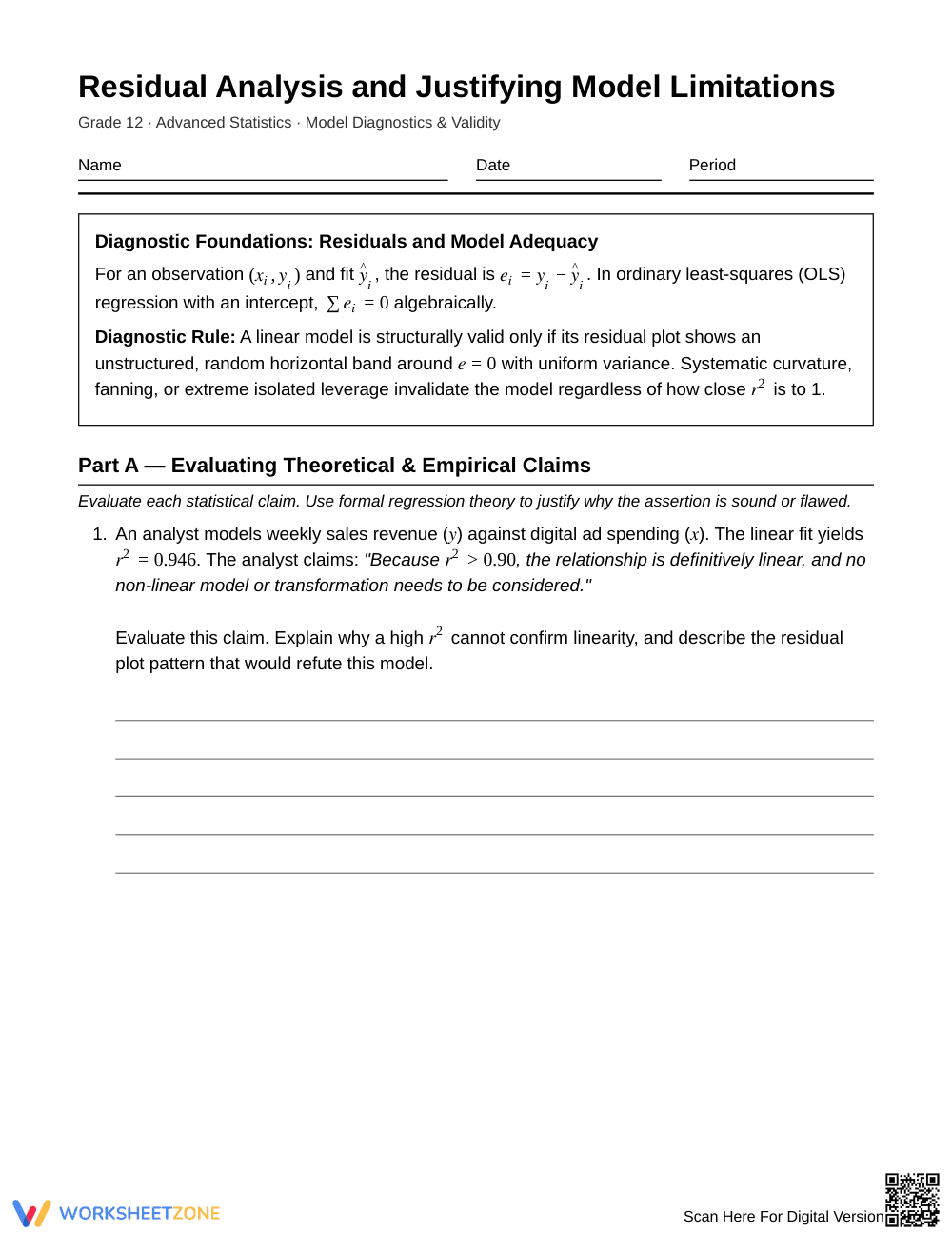 Essential Model Limitation Worksheet | Grade 12 Statistics - Page 1