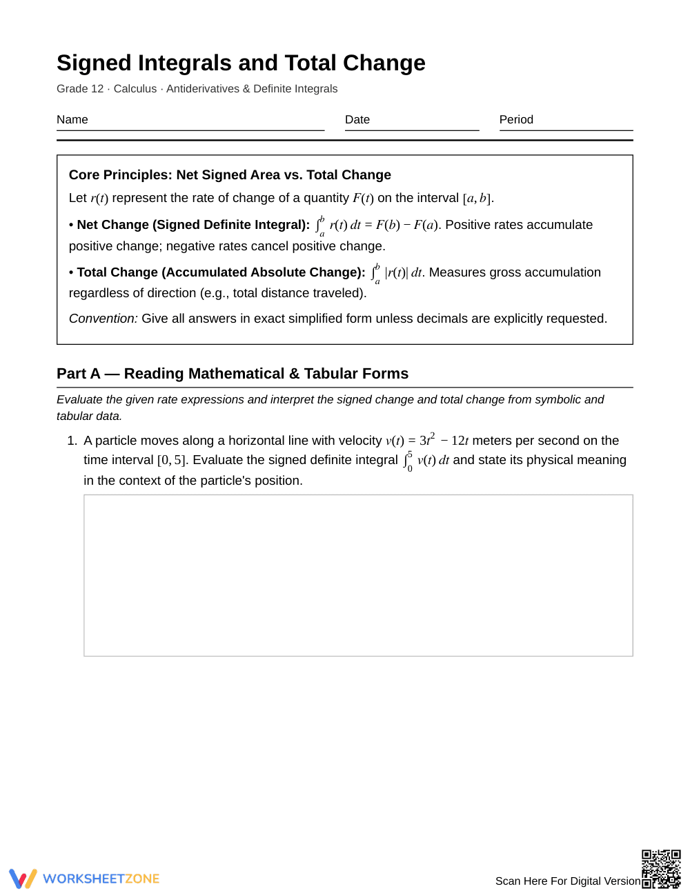 Complete Signed Integrals Worksheet | Grade 12 Calculus - Page 1