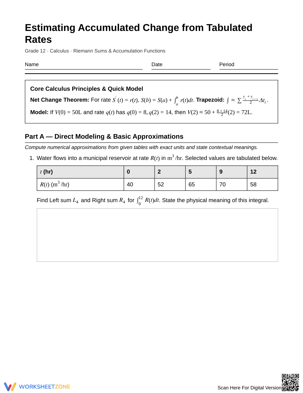 Ready Tabulated Rates Change Worksheet | Grade 12 Calculus - Page 1