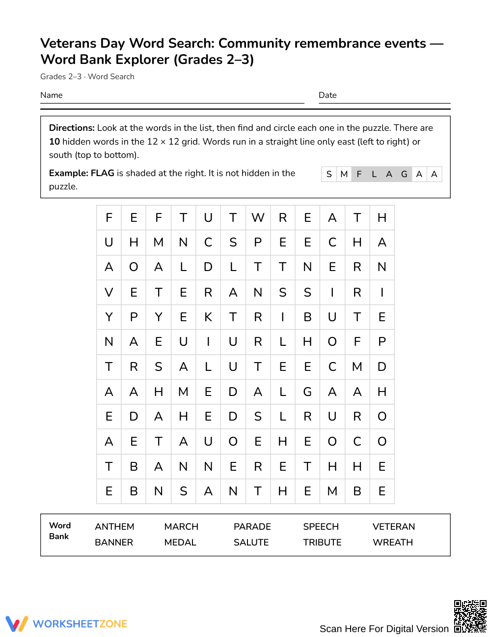 Ready Community Remembrance Word Search | Grades 2–3 ELA - Page 1