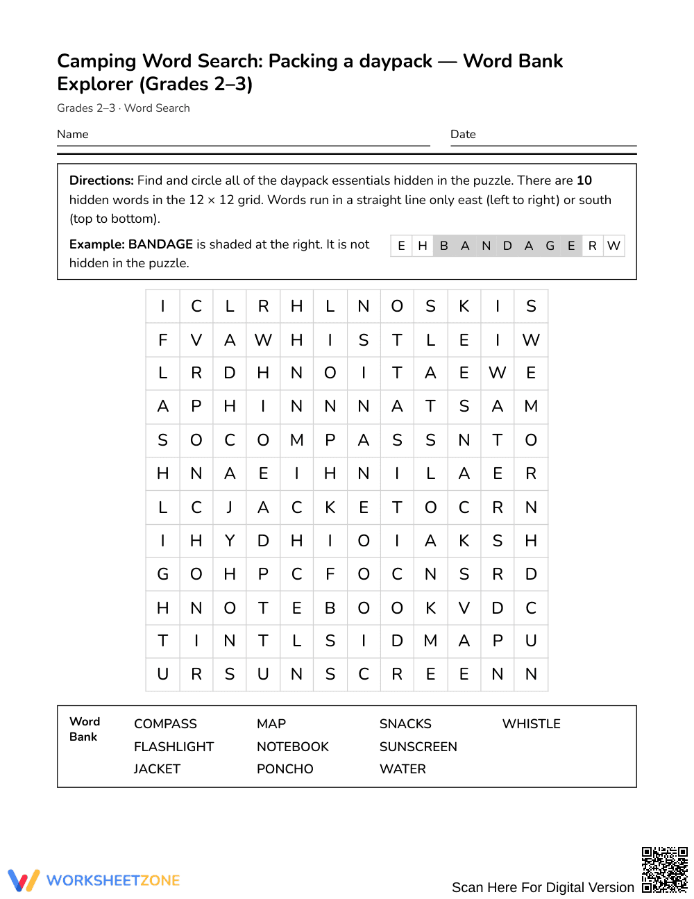 Printable Daypack Word Search | Grades 2–3 ELA - Page 1