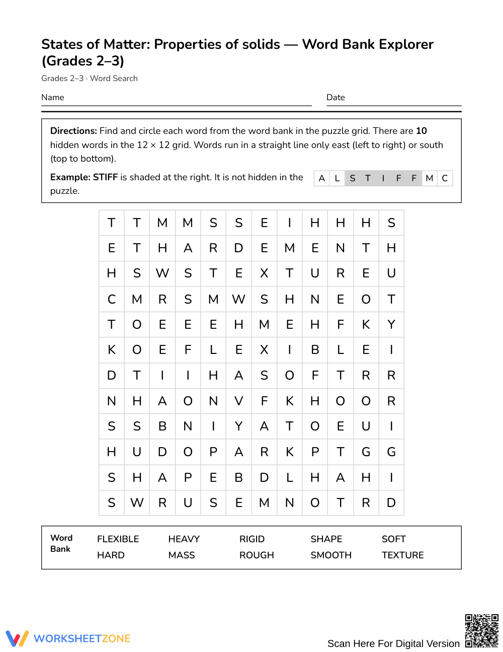 Ready Properties of Solids Word Search | Grades 2–3 Science - Page 1