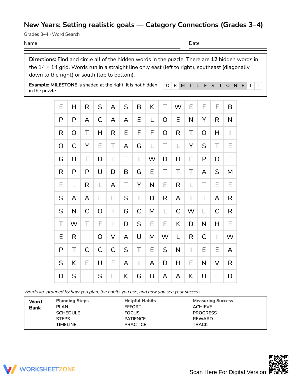 Ready Goal Setting Word Search | Grades 3–4 Social Studies - Page 1